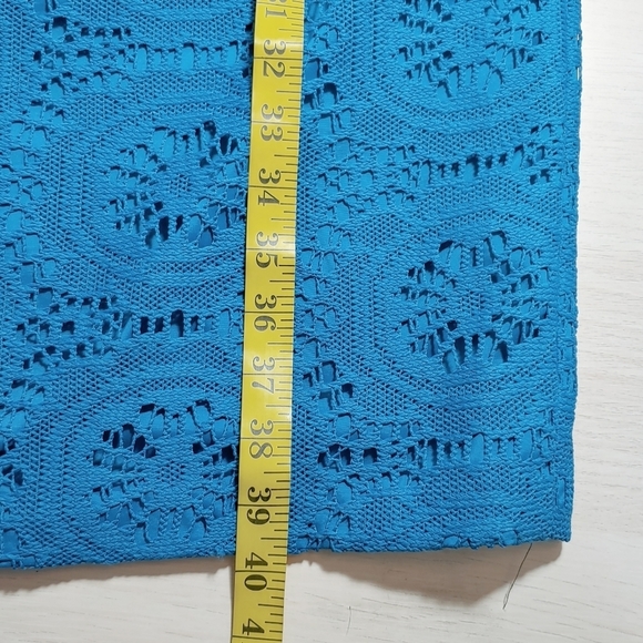 Adrianna PAPELL Teal crochet sleeveless business casual fitted summer dress - Picture 10 of 13